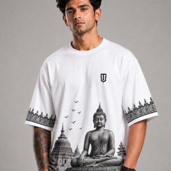 Premium Men’s White Buddha Graphic Oversized T-Shirt