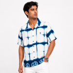 Premium Men’s Blue & White Tie-Dye Printed Casual Shirt