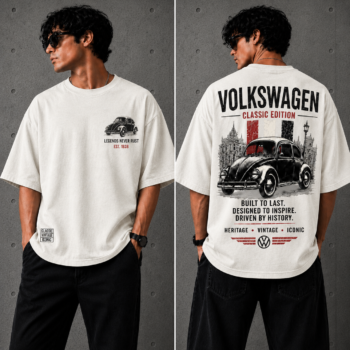 Premium Oversized White T-Shirt | Vintage Volkswagen Graphic Print | Streetwear Tee