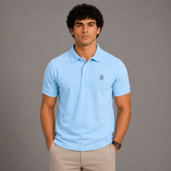 Premium Sky Blue Polo T-Shirt | Regular Fit | Classic Collar & Minimal Logo