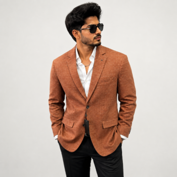 Premium Rust Brown Textured Blazer | Slim Fit | Formal & Party Wear