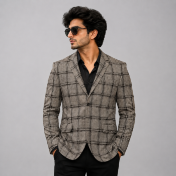 Premium Grey Checked Blazer | Slim Fit | Formal & Party Wear