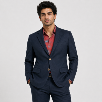 Premium Navy Blue Textured Blazer | Slim Fit | Formal & Party Wear