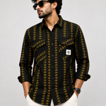Premium Heavyweight Black Printed Oversized Shirt | Full Sleeve Streetwear Shirt