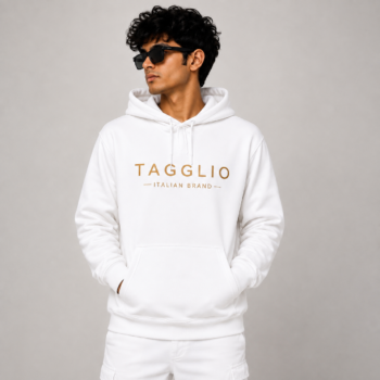 Premium White TAGGLIO Hoodie | Soft Fleece | Comfortable Casual Streetwear