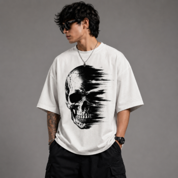TAGGLIO White Skull Glitch Oversized T-Shirt