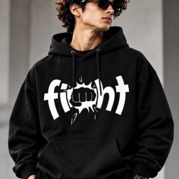 TAGGLIO Oversized Black Hoodie – Fight Graphic